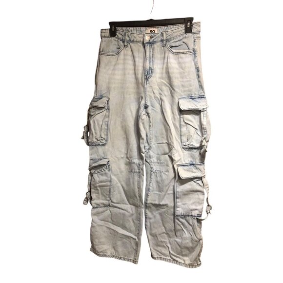 Light Blue Grunge Baggy Multi Pocket Oversize Hardware Carpenter Jeans Sz 15/32W - Picture 1 of 16